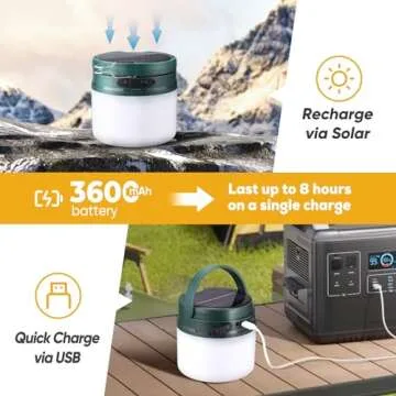 Solar Camping Lantern with String Lights, 33ft Light Strip Easily Store, 3600mAh Rechargeable Lanter...