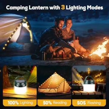 Solar Camping Lantern with String Lights, 33ft Light Strip Easily Store, 3600mAh Rechargeable Lantern with 3 Modes, Waterproof Portable Tent Light, Camping Essentials for Hiking Power Outage
