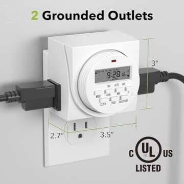 BN-LINK 7 Day Heavy Duty Digital Programmable Timer, FD60 U6, 115V, 60Hz, Dual Outlet, for Lamp Ligh...