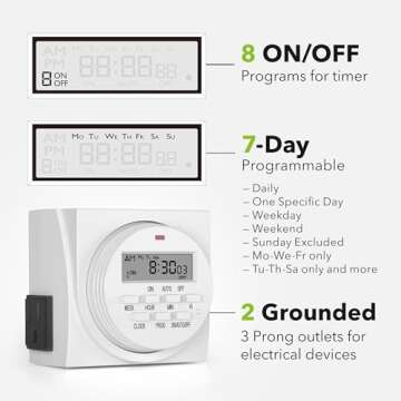 BN-LINK 7 Day Heavy Duty Digital Programmable Timer, FD60 U6, 115V, 60Hz, Dual Outlet, for Lamp Light Fan Security UL Listed(2 Pack)