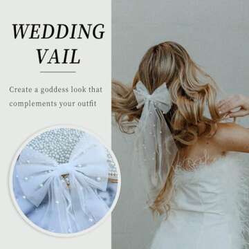 YAEISM Bridal Pearl Hair Bow Veil - Elegant Short Wedding Accessory for Brides
