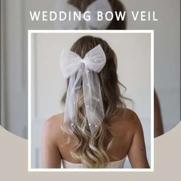 YAEISM Bridal Pearl Hair Bow Veil for Weddings Parties