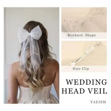 YAEISM Bridal Pearl Hair Bow Veil for Weddings Parties