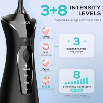 COSLUS Water Dental Flosser Pick for Teeth: 4 Modes Cordless Portable 300ML Larger Tank Water Teeth Cleaner IPX7 Waterproof Flossing Cleaning Picks for Home Travel FC5360