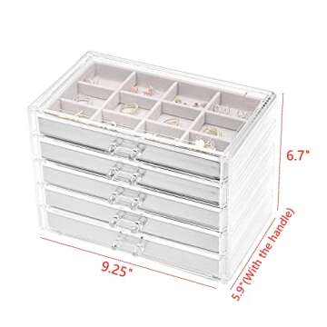 Cq acrylic Earring Jewelry Organizer with 5 Drawers,Clear Acrylic Jewelry Box for Women,Velvet Earri...
