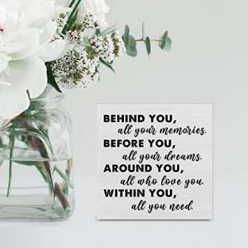 Graduation Quote Wood Box Sign Decor Desk Sign Positive Behind You All Your Memories Wooden Box Block Sign Rustic Home Shelf Wall Decoration Grad Gift