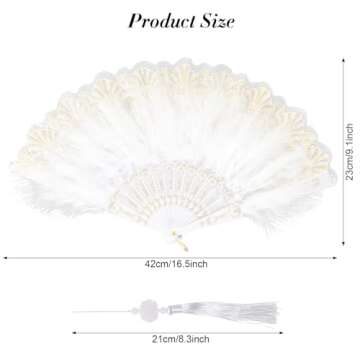 Fumwase Foldable Feather Fan Embroidered Flower Handheld Chinese Folding Fans 1920s Feather Fan Flap...