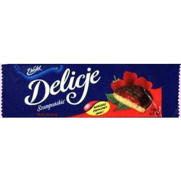 Delicje - Soft Biscuit Topped with Chocolate - Raspberry Filling, 147g