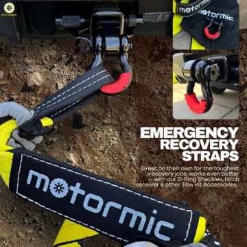 Motormic Tow Strap Recovery Kit – 3" x 30ft (30,000 lbs.) Rope + 2" Shackle Hitch Receiver + 5/8" Locking Pin + 3/4" D Ring Shackles with Safety Ring + Heavy Duty Bag - Off Road Pick Up Towing