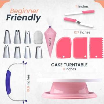 RFAQK 35PCs Cake Turntable and Leveler-Rotating Cake Stand with Non Slip pad-7 Icing Tips and 20 Bag...