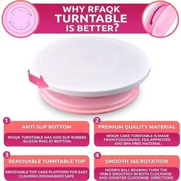 RFAQK 35PCs Cake Turntable and Leveler-Rotating Cake Stand with Non Slip pad-7 Icing Tips and 20 Bags- Straight & Offset Spatula-3 Scraper Set -EBook-Cake Decorating Supplies Kit -Baking Tools