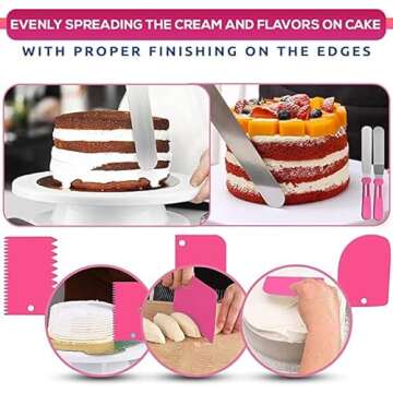 RFAQK 35PCs Cake Turntable and Leveler-Rotating Cake Stand with Non Slip pad-7 Icing Tips and 20 Bags- Straight & Offset Spatula-3 Scraper Set -EBook-Cake Decorating Supplies Kit -Baking Tools