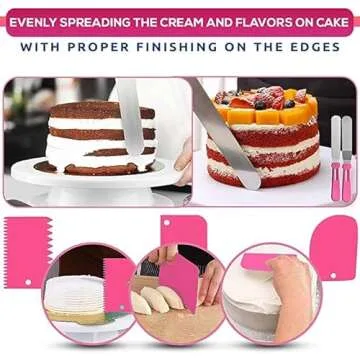 RFAQK 35PCs Cake Turntable and Leveler-Rotating Cake Stand with Non Slip pad-7 Icing Tips and 20 Bags- Straight & Offset Spatula-3 Scraper Set -EBook-Cake Decorating Supplies Kit -Baking Tools