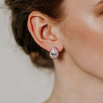 SWEETV Teardrop Bridal Earrings for Wedding, Prom - Elegant Cubic Zirconia Stud Earrings for women, ...
