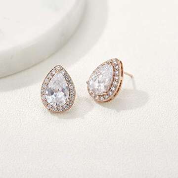 SWEETV Teardrop Bridal Earrings for Wedding, Prom - Elegant Cubic Zirconia Stud Earrings for women, brides, bridesmaids