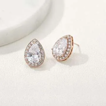 SWEETV Teardrop Bridal Earrings for Wedding, Prom - Elegant Cubic Zirconia Stud Earrings for women, brides, bridesmaids