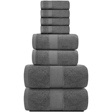 White Classic Luxury Bath Towel Set of 8 Pieces - 100% Turkish Cotton Highly Absorbent Towels for Ba...