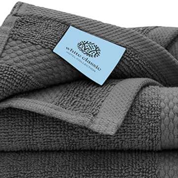 White Classic Luxury Bath Towel Set of 8 Pieces - 100% Turkish Cotton Highly Absorbent Towels for Bathroom, 2 Luxury Bath Towels 700GSM, 2 Hand Towels, 4 Washcloths, Dark Gray
