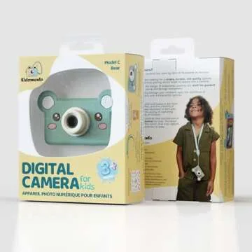 Kidamento Kids Digital Camera & Video Camcorder, Soft BPA-Free Silicone Casing, 32GB Memory Card - Model C - Mikayo The Bear