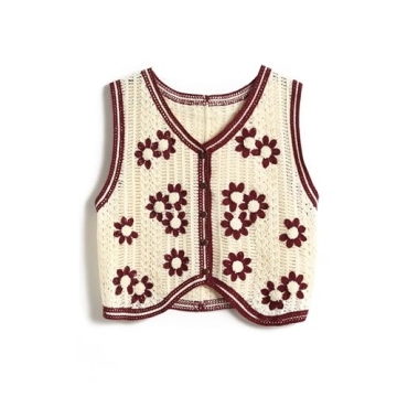 Chic Women's Button V-Neck Crochet Vest - Elevate Your Style