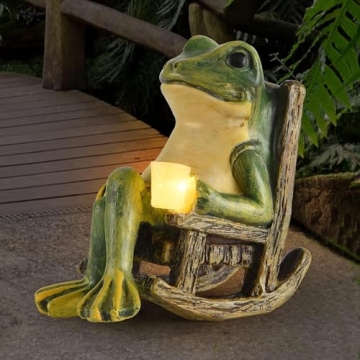 FOXMIS Miniature Frog Garden Statue | Fairy Garden Decor & Lights