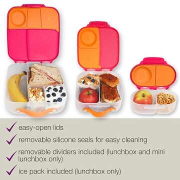 b.box Kids Lunch & Snack Containers. 3-Pack Set Includes Matching Oversized Bento Lunch Box, Mini Meal Boxes for Kids and Toddlers. School Supplies (Strawberry Shake)