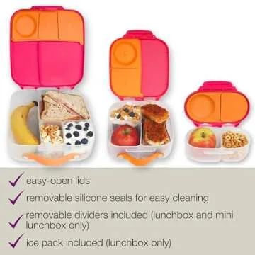 b.box Kids Lunch & Snack Containers. 3-Pack Set Includes Matching Oversized Bento Lunch Box, Mini Meal Boxes for Kids and Toddlers. School Supplies (Strawberry Shake)