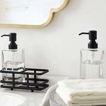 Chic Square Glass Soap Pump Dispenser Set with Caddy