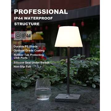 WEILAILUX Outdoor Battery Operated Table Lamp Waterproof, 4000mAh Cordless Table Lamp Rechargeable, Touch Dimmable Desk Lamp, LED Night Light for Patio Camping Restaurant Home, H15in, Grey