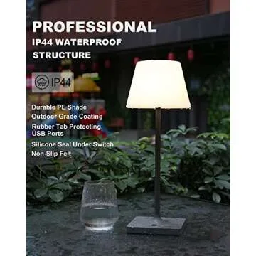 WEILAILUX Outdoor Battery Operated Table Lamp Waterproof, 4000mAh Cordless Table Lamp Rechargeable, Touch Dimmable Desk Lamp, LED Night Light for Patio Camping Restaurant Home, H15in, Grey
