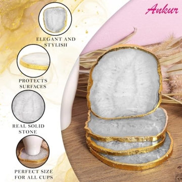 Elegant Natural Agate Coasters Set - 4 Unique Pieces