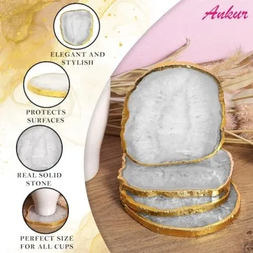 Elegant Natural Agate Coasters Set - 4 Unique Pieces