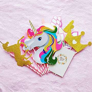 Gold Unicorn Photo Booth Props, Unicorn with Crown Party Supplies, Rainbow Unicorn Theme Large Photo...