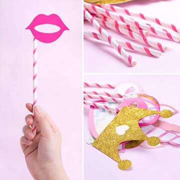 Gold Unicorn Photo Booth Props, Unicorn with Crown Party Supplies, Rainbow Unicorn Theme Large Photo Boothprops Colorful(12 pcs-Fully Assembled) for Girls Kids Birthday Baby Shower Party