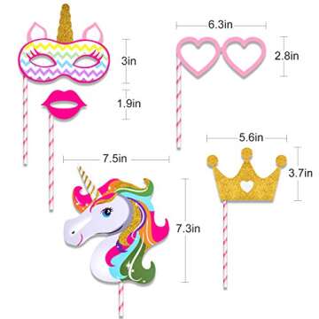 Gold Unicorn Photo Booth Props, Unicorn with Crown Party Supplies, Rainbow Unicorn Theme Large Photo Boothprops Colorful(12 pcs-Fully Assembled) for Girls Kids Birthday Baby Shower Party
