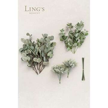 Ling's Moment Artificial Plants 3-Eucalyptus leaves Branches Bouquets,18Pcs 17.5"Tall Hanging Fake Greenery Filler w/Stems, Realistic Texture Decor for Wedding Table Centerpieces, Outdoor/Room/Office