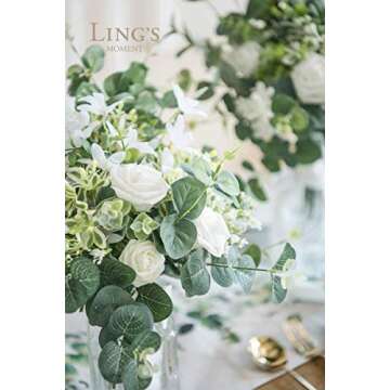 Ling's Moment Artificial Plants 3-Eucalyptus leaves Branches Bouquets,18Pcs 17.5"Tall Hanging Fake Greenery Filler w/Stems, Realistic Texture Decor for Wedding Table Centerpieces, Outdoor/Room/Office