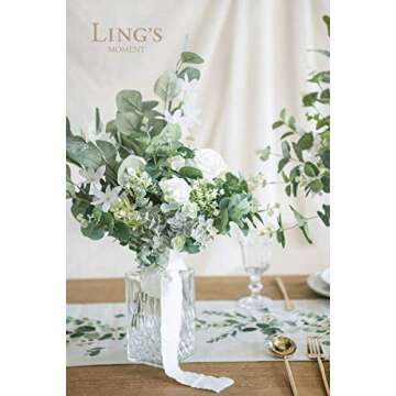 Ling's Moment Artificial Plants 3-Eucalyptus leaves Branches Bouquets,18Pcs 17.5"Tall Hanging Fake Greenery Filler w/Stems, Realistic Texture Decor for Wedding Table Centerpieces, Outdoor/Room/Office