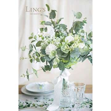 Ling's Moment Artificial Plants 3-Eucalyptus leaves Branches Bouquets,18Pcs 17.5"Tall Hanging Fake Greenery Filler w/Stems, Realistic Texture Decor for Wedding Table Centerpieces, Outdoor/Room/Office