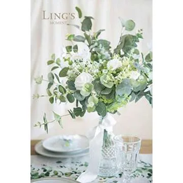 Ling's Moment Artificial Plants 3-Eucalyptus leaves Branches Bouquets,18Pcs 17.5"Tall Hanging Fake Greenery Filler w/Stems, Realistic Texture Decor for Wedding Table Centerpieces, Outdoor/Room/Office