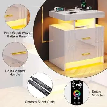 Smart LED Nightstands Set with Charging Station - Stylish & Functional
