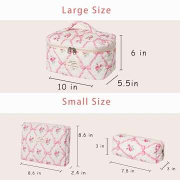 uekeboag 3Pcs Quilted Cotton Makeup Bag Set - Floral Travel Cosmetic Bags