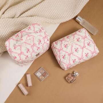 Cute Floral Quilted Makeup Bag Set for Women