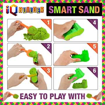 IQ BUILDER | Sensory Toys | Creative Educational Art Play Sand for Boys and Girls Ages 3 4 5 6 7 8 9 10 Year Old + | Fun MOLDABLE Synthetic Beach Sand KIT for Children | Best Toy Gift for Kids