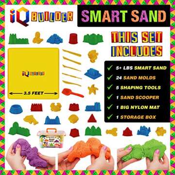 IQ BUILDER | Sensory Toys | Creative Educational Art Play Sand for Boys and Girls Ages 3 4 5 6 7 8 9 10 Year Old + | Fun MOLDABLE Synthetic Beach Sand KIT for Children | Best Toy Gift for Kids