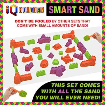 IQ BUILDER | Sensory Toys | Creative Educational Art Play Sand for Boys and Girls Ages 3 4 5 6 7 8 9 10 Year Old + | Fun MOLDABLE Synthetic Beach Sand KIT for Children | Best Toy Gift for Kids