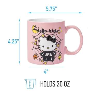 Silver Buffalo Sanrio Hello Kitty Halloween Skeleton Web Wax Resist Ceramic Mug, 20 Ounces
