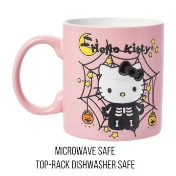 Silver Buffalo Sanrio Hello Kitty Halloween Skeleton Web Wax Resist Ceramic Mug, 20 Ounces
