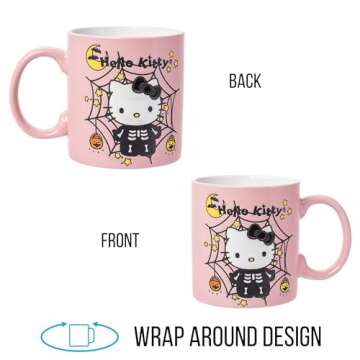 Silver Buffalo Sanrio Hello Kitty Halloween Skeleton Web Wax Resist Ceramic Mug, 20 Ounces