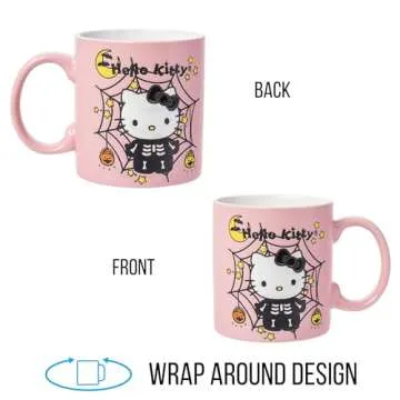 Silver Buffalo Sanrio Hello Kitty Halloween Skeleton Web Wax Resist Ceramic Mug, 20 Ounces